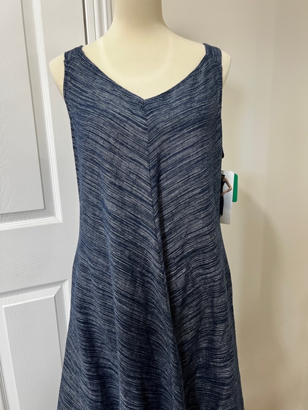 Linen Blend Hanky Hem Blue Heathered Sleeveless Midi Dress Size XL - Picture 12 of 14